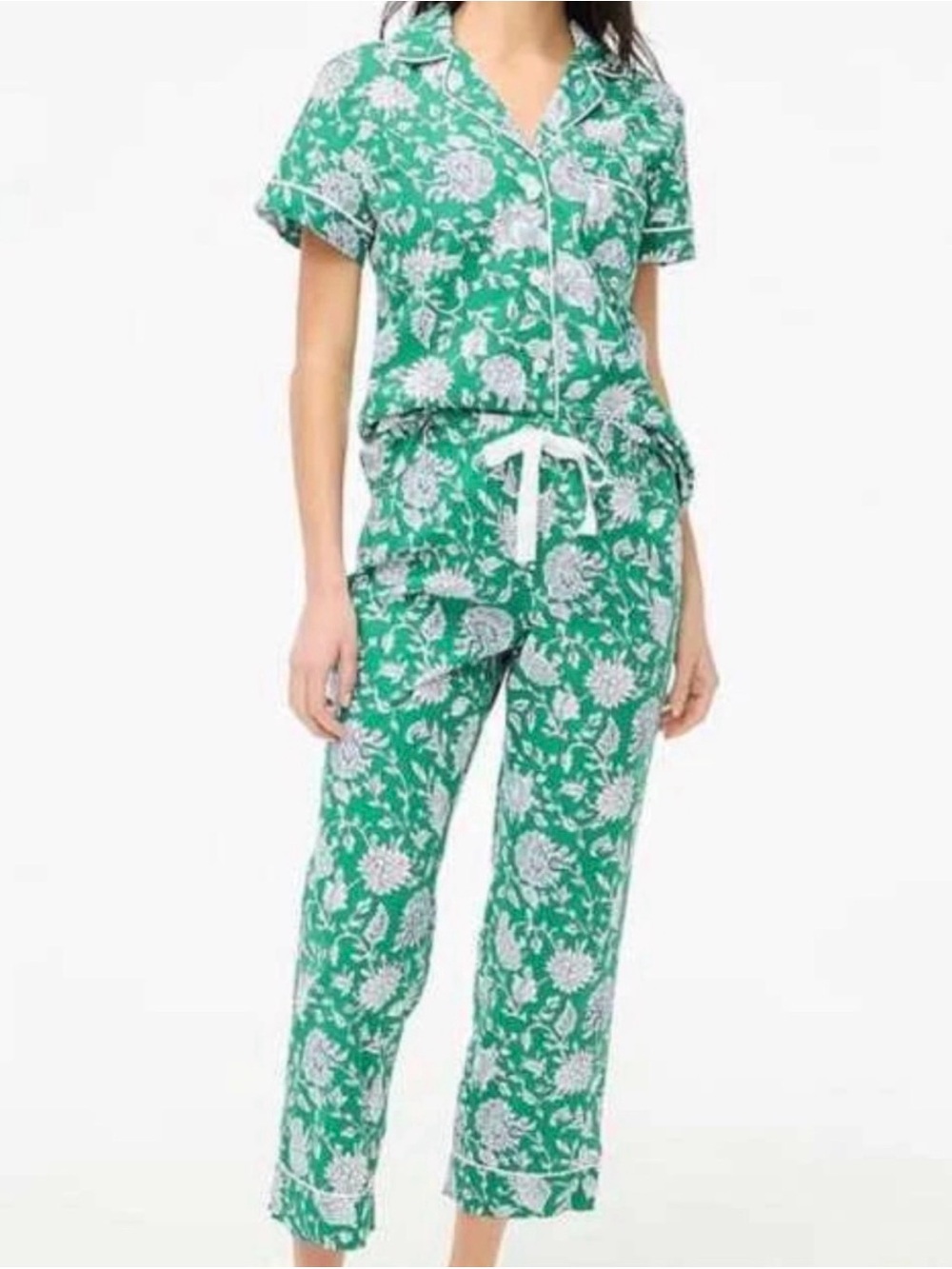 J. Crew Green and White Floral Pajama Jumpsuit